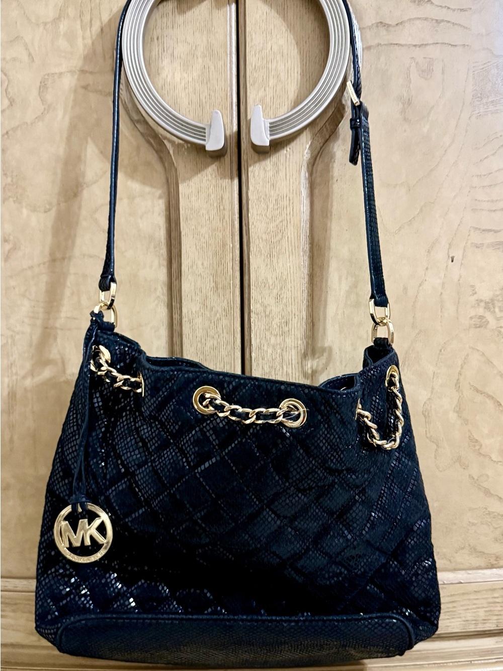 Michael Kors Black Shoulder Bag with Gold Chain Accents